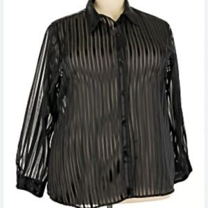 Jaclyn Smith Black Striped Button Down Blouse